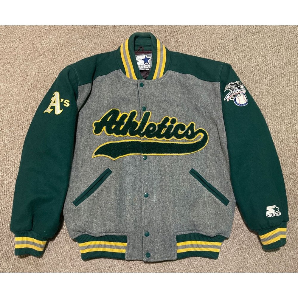 Vintage 90s Large Starter Oakland Athletics A’s MLB Wool Varsity Bomber Jacket